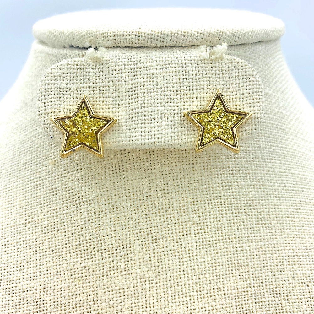 Glitter Star Stud Earrings - Gold